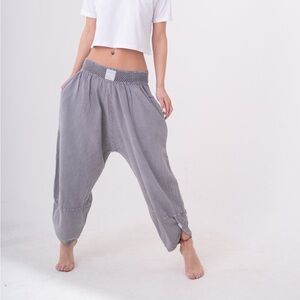 Harem pants S/M gray and green linen